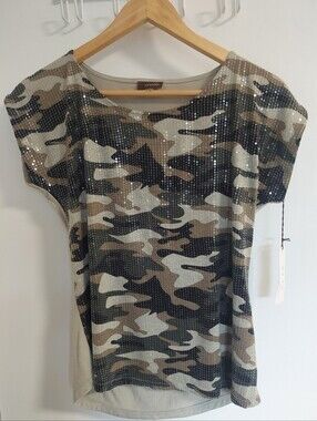 crosby. Sequin Camo-Patterned Top in Taupe and Charcoal